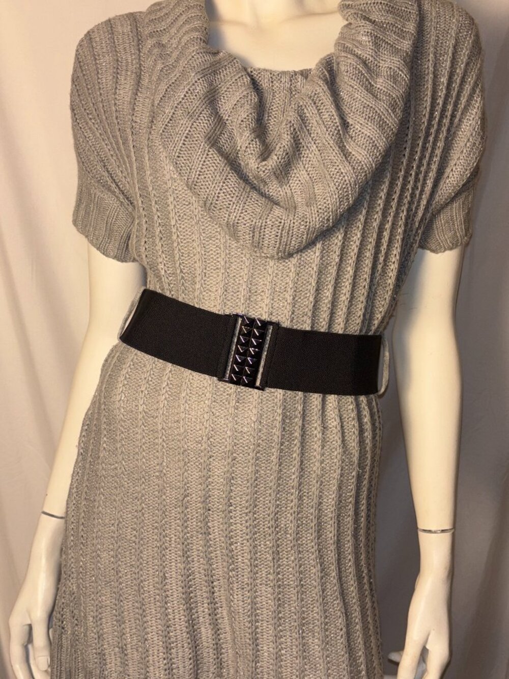 Decree Gray Metallic Ribbed Cowl Neck Sweater Dress Size Medium